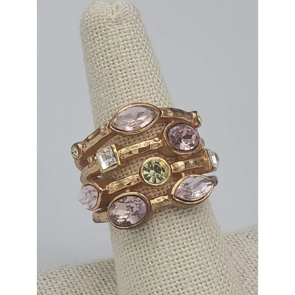 RJ Graziano Rose Gold  Multi Band Gemstone Ring sz 7